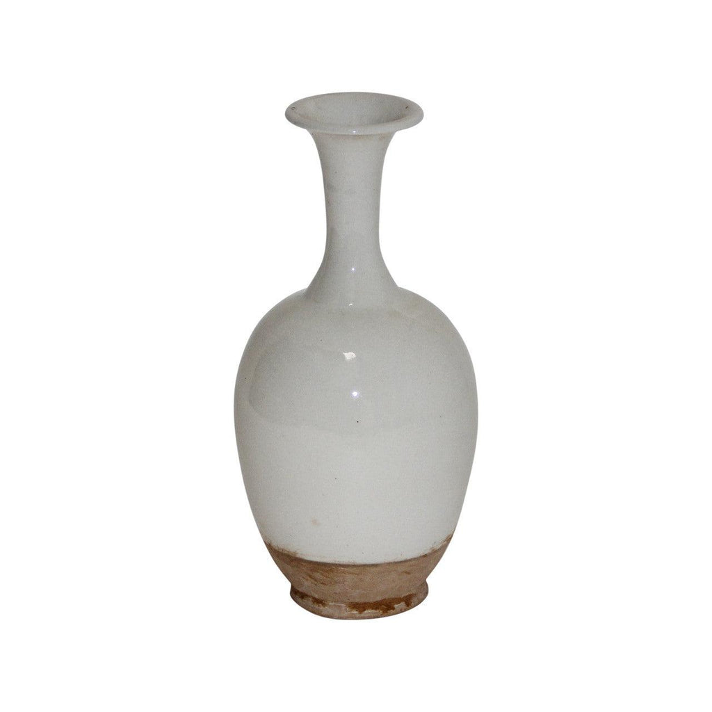 11" Off White Ceramic Bottle with Unglazed Base - Sea Green Designs