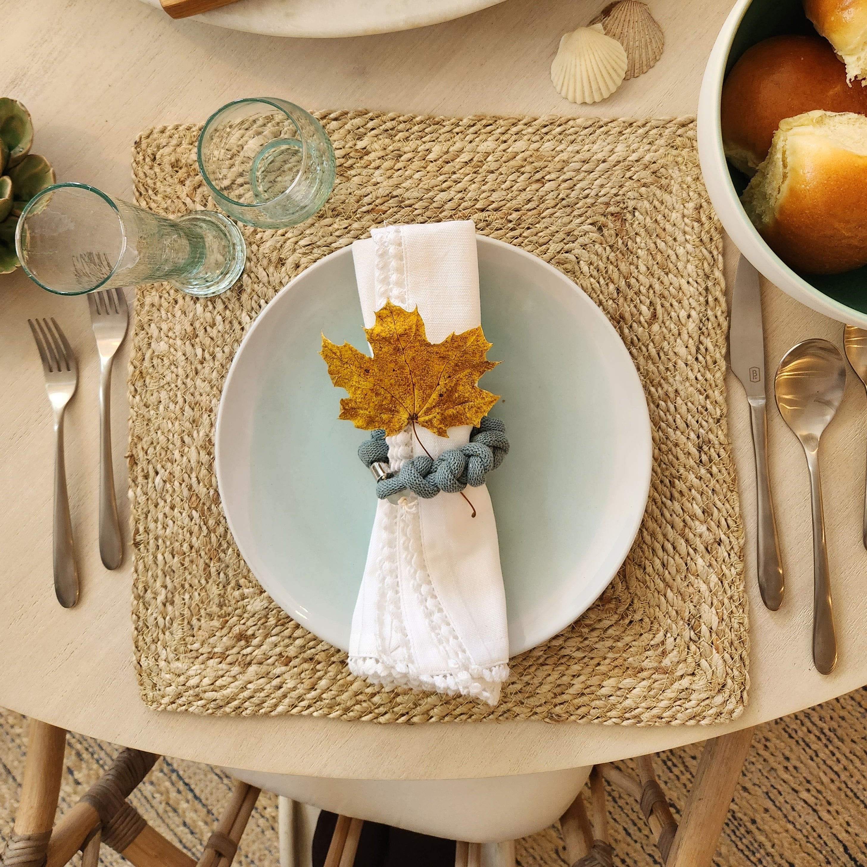 Rope Napkin Ring Set - Sea green Design