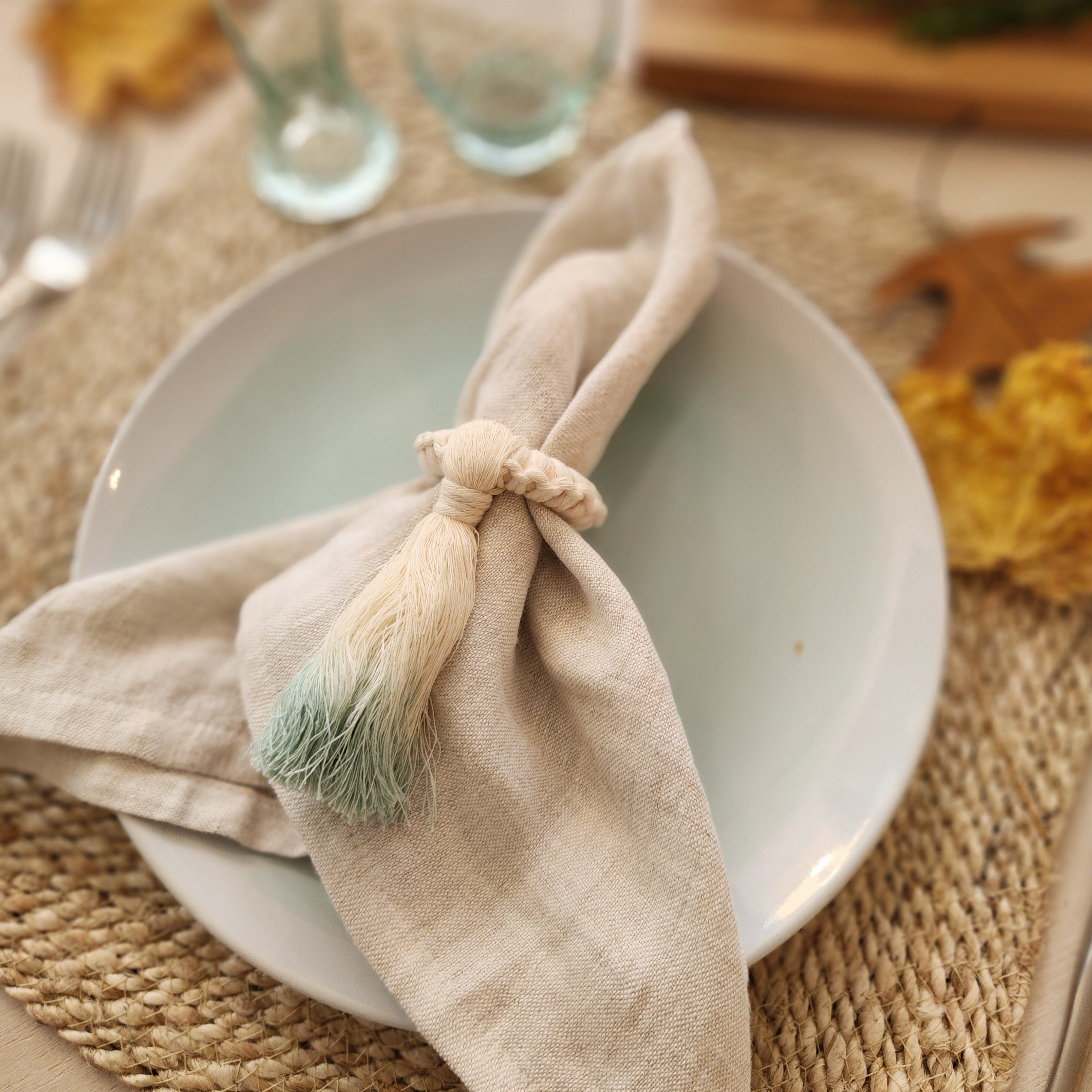 Ombre Fringe Napkin RIng Set - Sea Green Designs