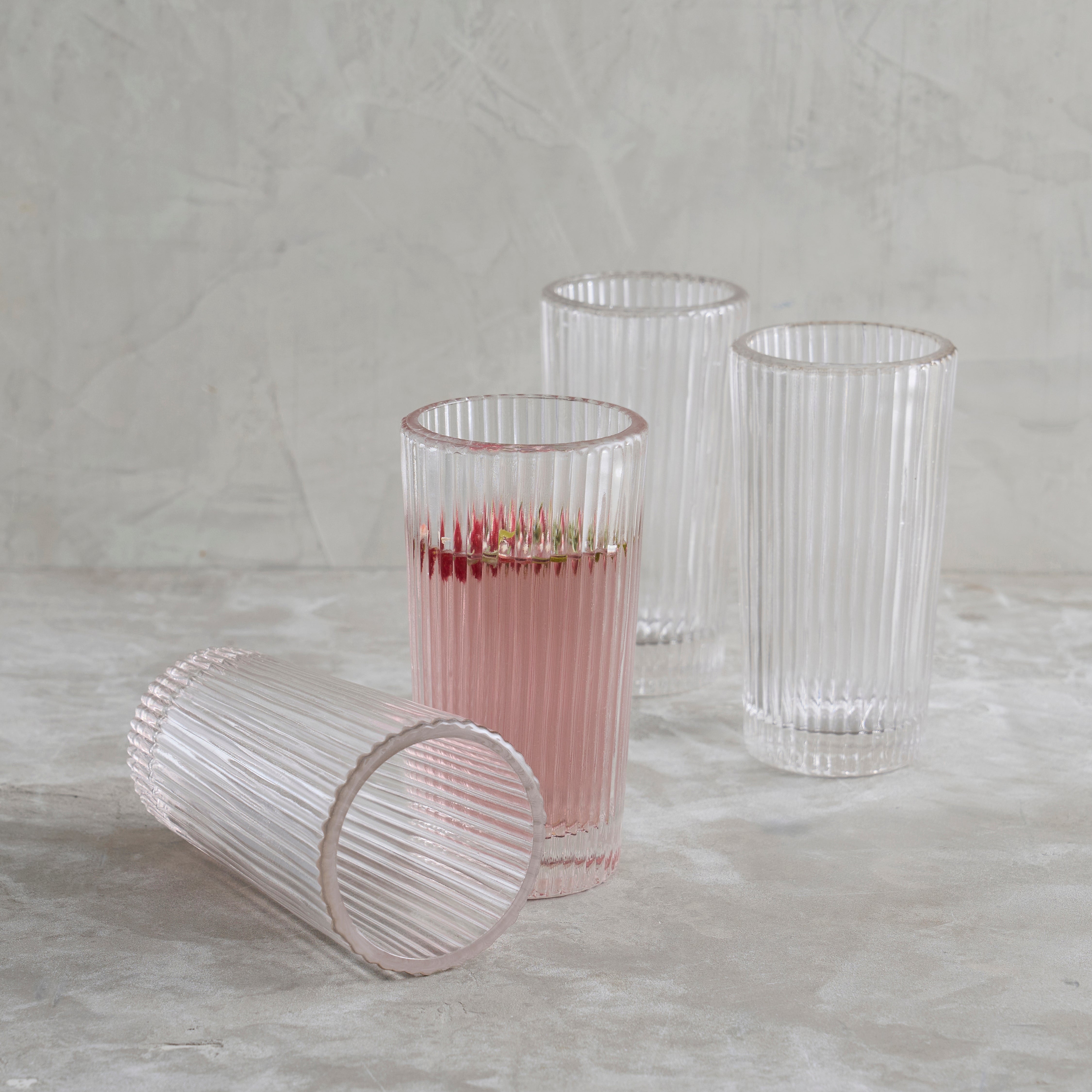 Pressed Clear Tall Glasses, Set of 4 - Sea Green Designs