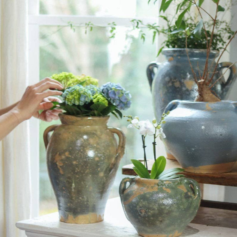 Found Blue/Green Tones Ceramic Amphora Vase - Sea Green Designs