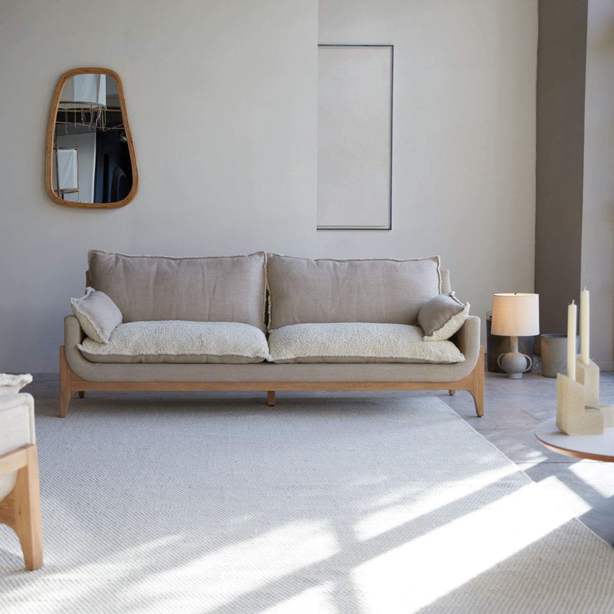 Woodnest - Solid Oak and Linen Fabric 3-Seat Sofa – image 7