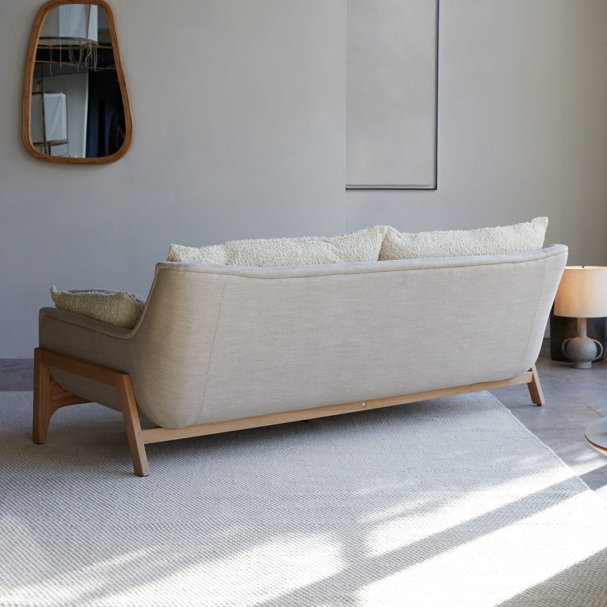 Woodnest - Solid Oak and Linen Fabric 3-Seat Sofa – image 5