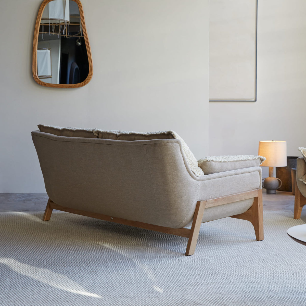 Woodnest - Solid Oak and Linen Fabric 2-Seat Sofa – image 7