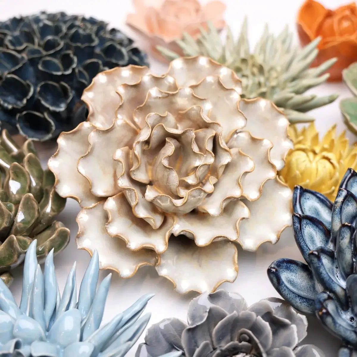 Ceramic Flower Wall Art Lettuce Pearl 6 - Sea Green Designs