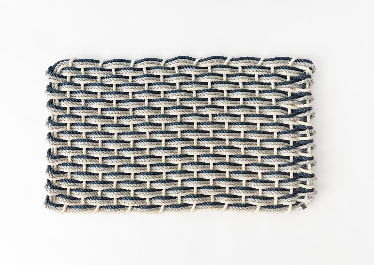 Handwoven Rope Doormat in Oyster / Weathered Gray / Navy