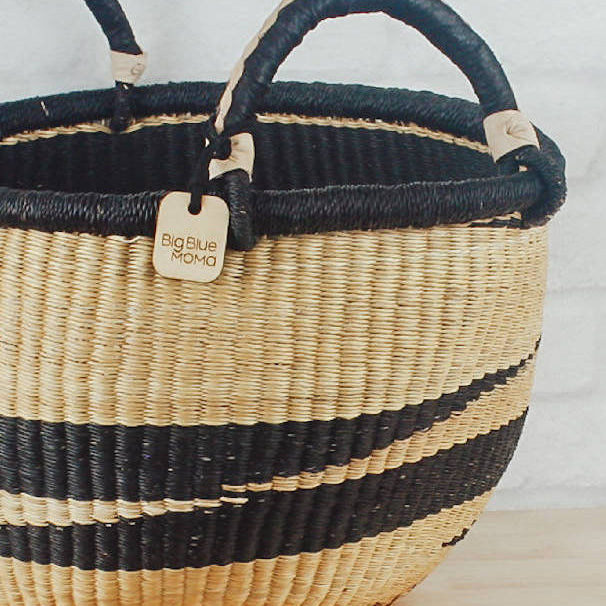 Large Round Two Handle Natural Palette Bolga Baskets - Sea Green Designs