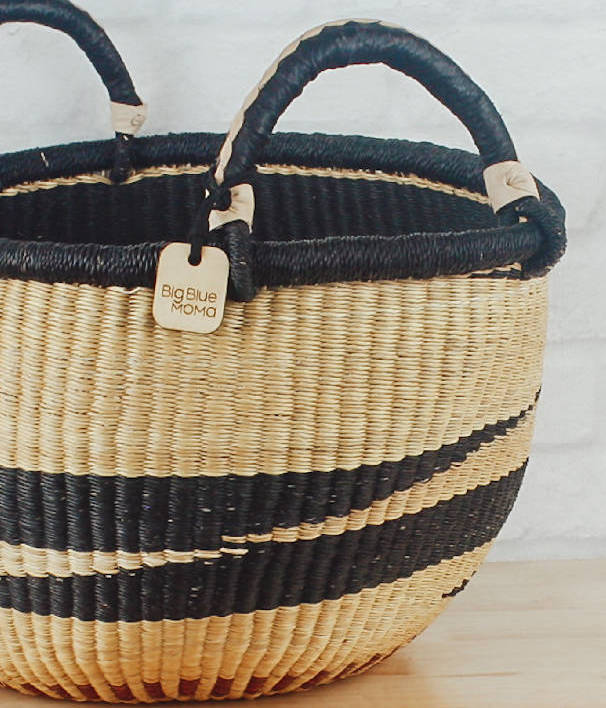 Large Round Two Handle Natural Palette Bolga Baskets - Sea Green Designs