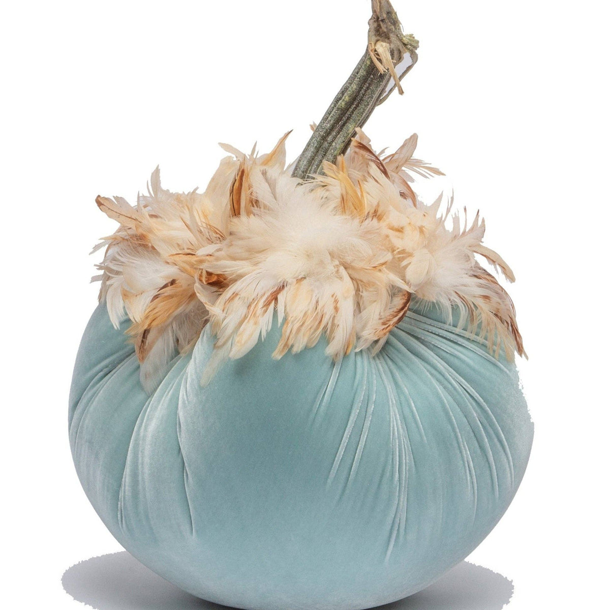 Seafoam Silk Velvet Pumpkin with Ginger Feather Collar - Sea Green Designs