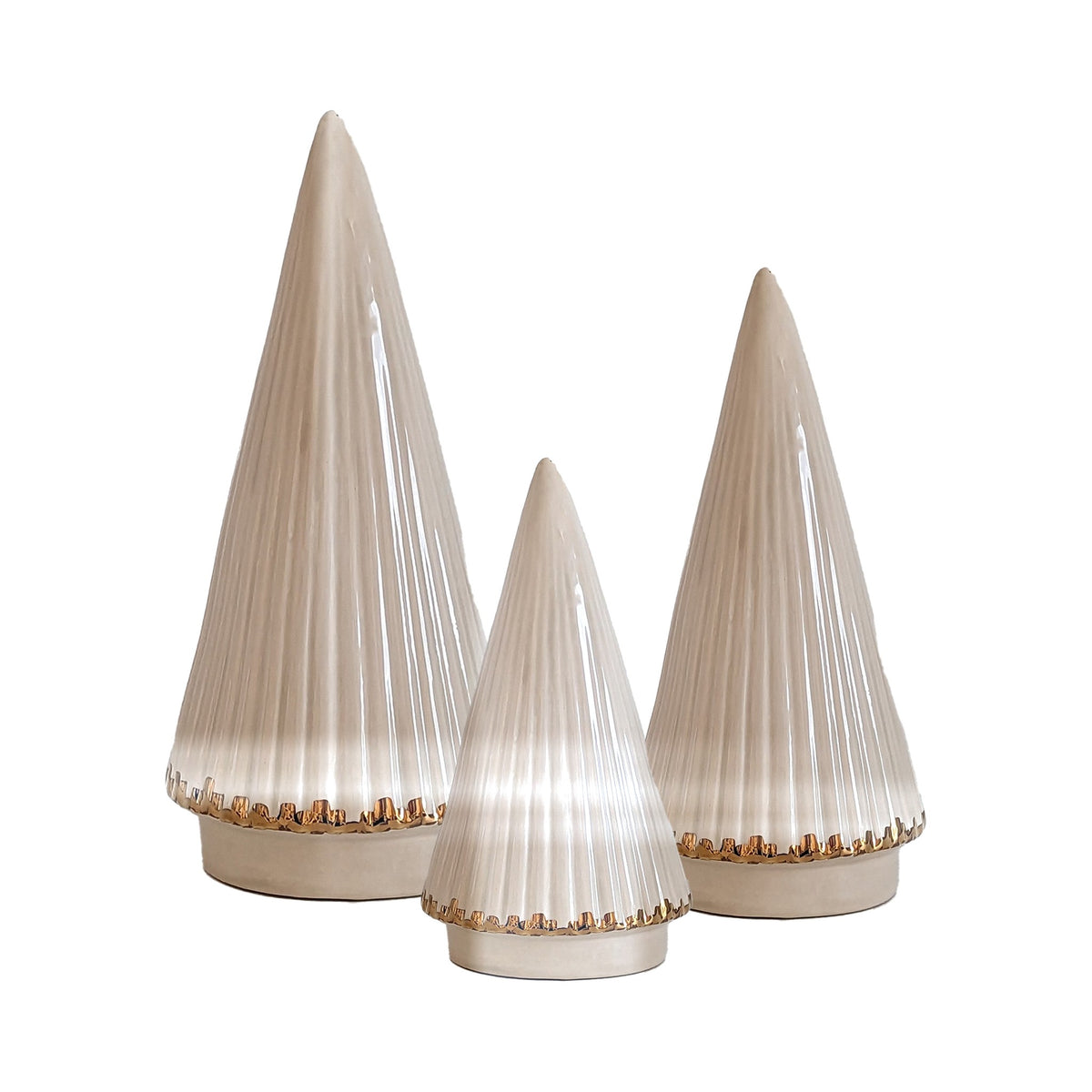 Fluted Christmas Trees with 22K Gold Brushstroke Accent in Beige