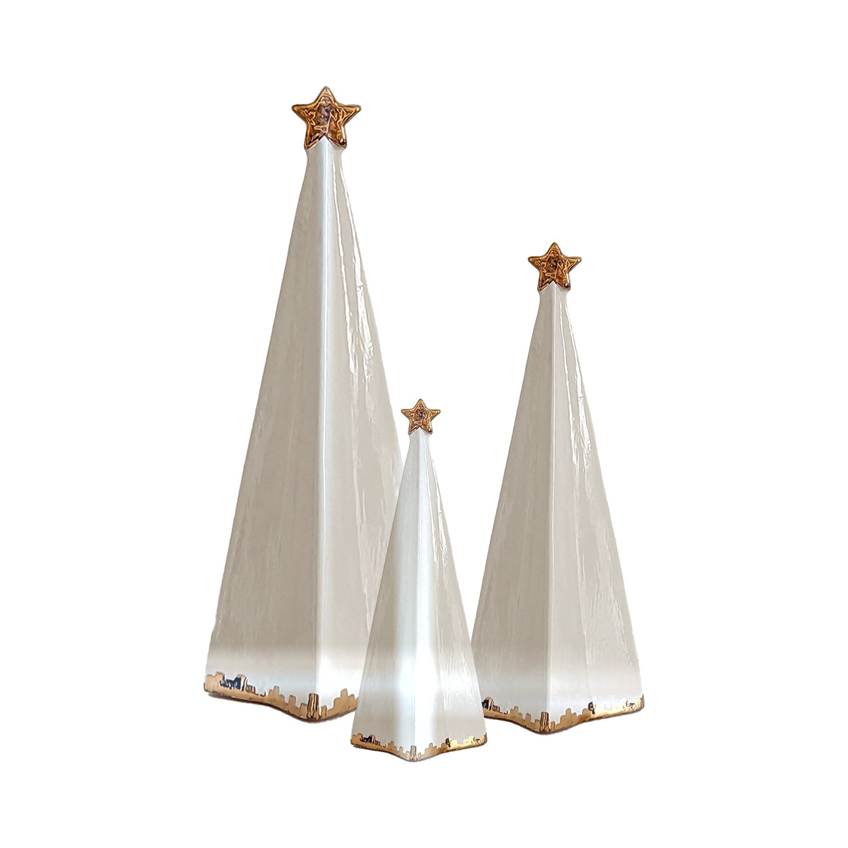 Folded Christmas Trees with 22K Gold Brushstroke Accent in Beige