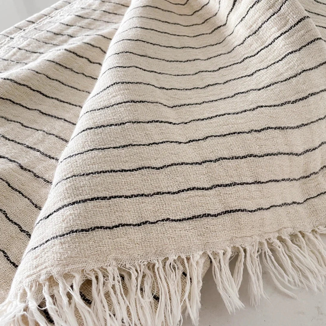 Beige Striped Turkish Cotton Crinkled Throw - Sea Green Designs