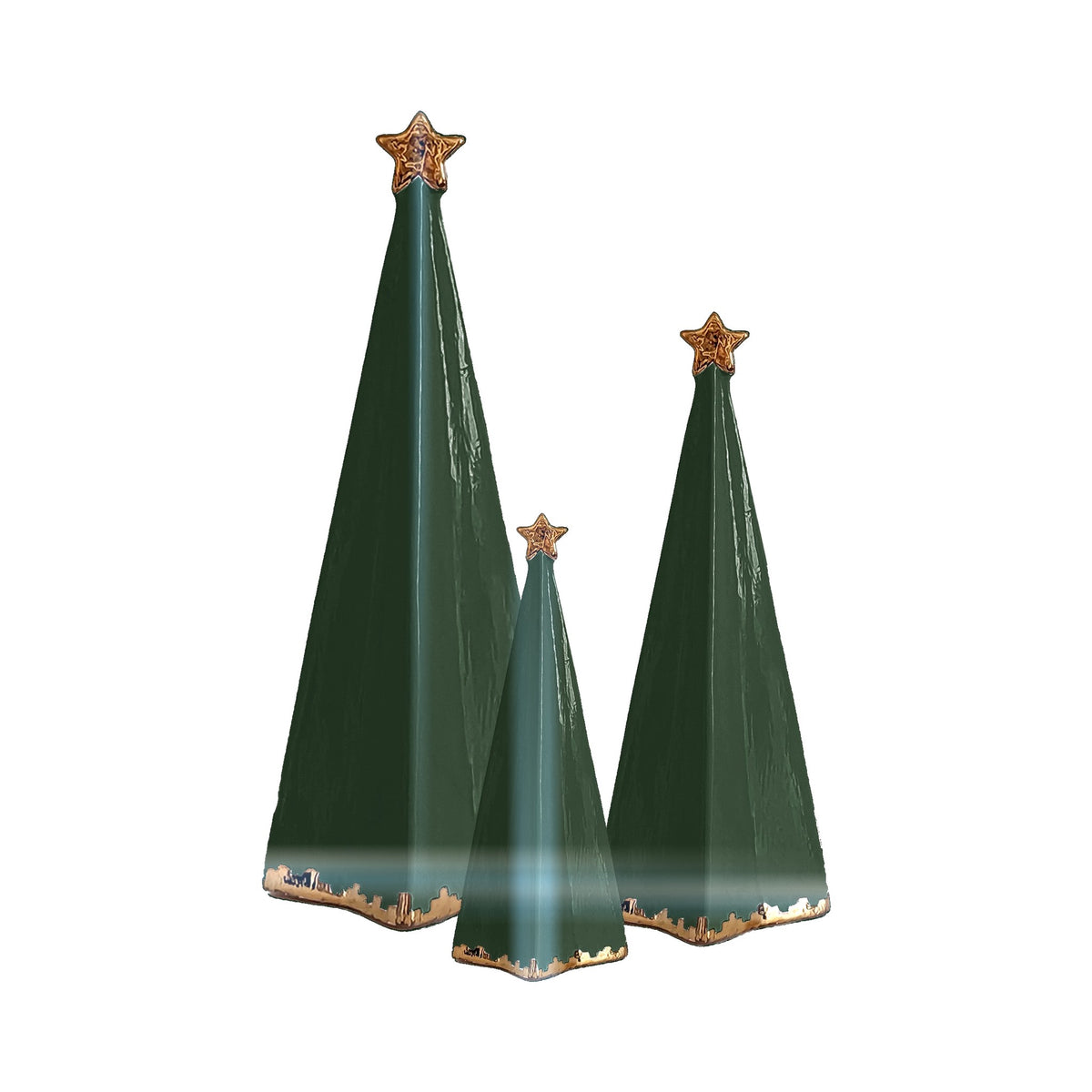 Folded Christmas Trees with 22K Gold Brushstroke Accent in Holiday Green