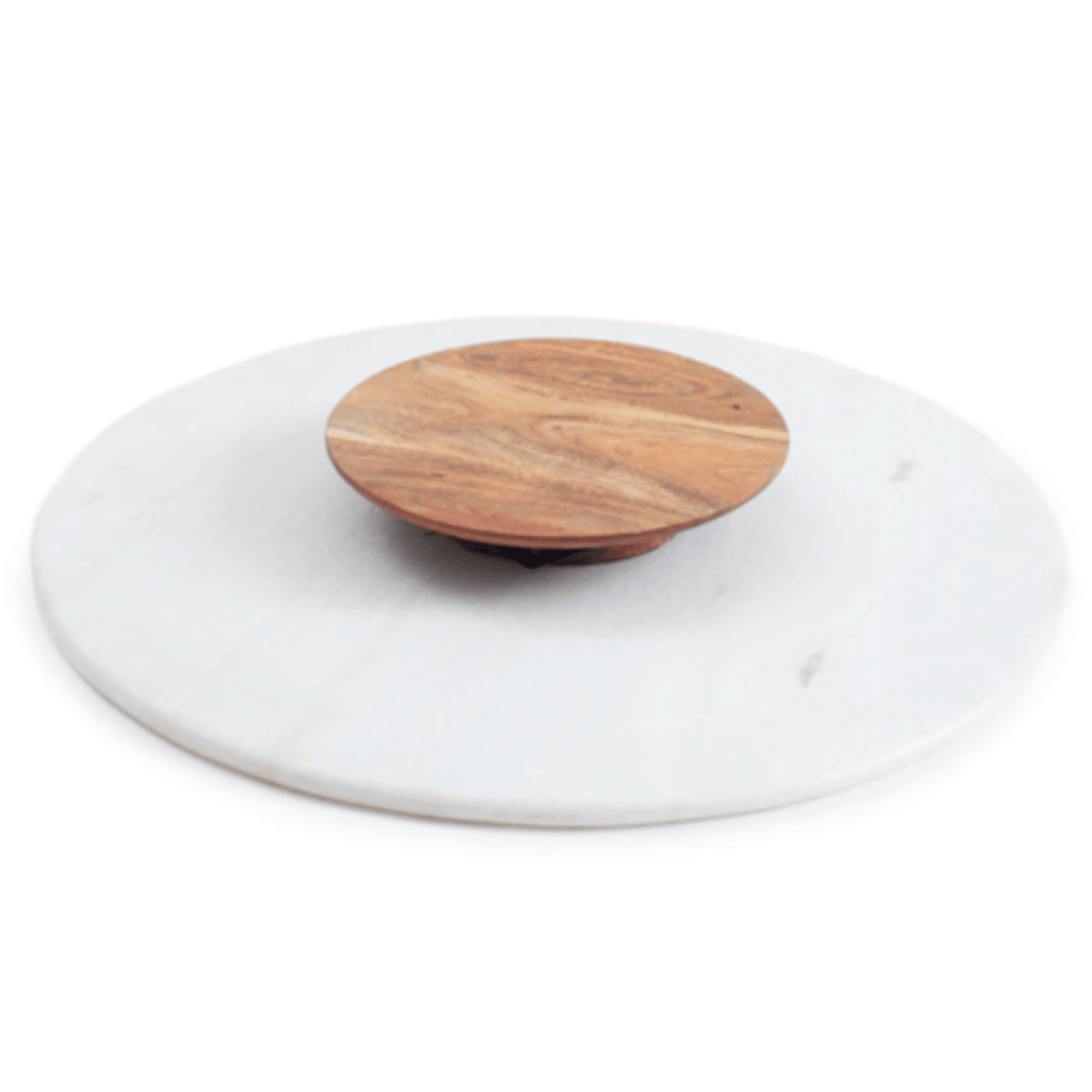 Marble Lazy Susan with Wooden Base - Sea Green Designs