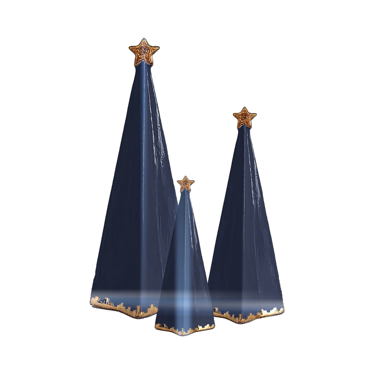 Folded Christmas Trees with 22K Gold Brushstroke Accent in Navy Blue