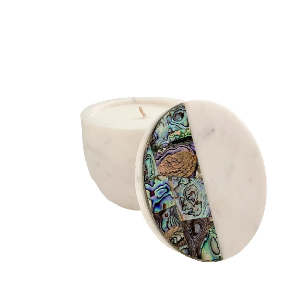 Rainbow Eucalyptus White Marble Candle - Sea Green Designs