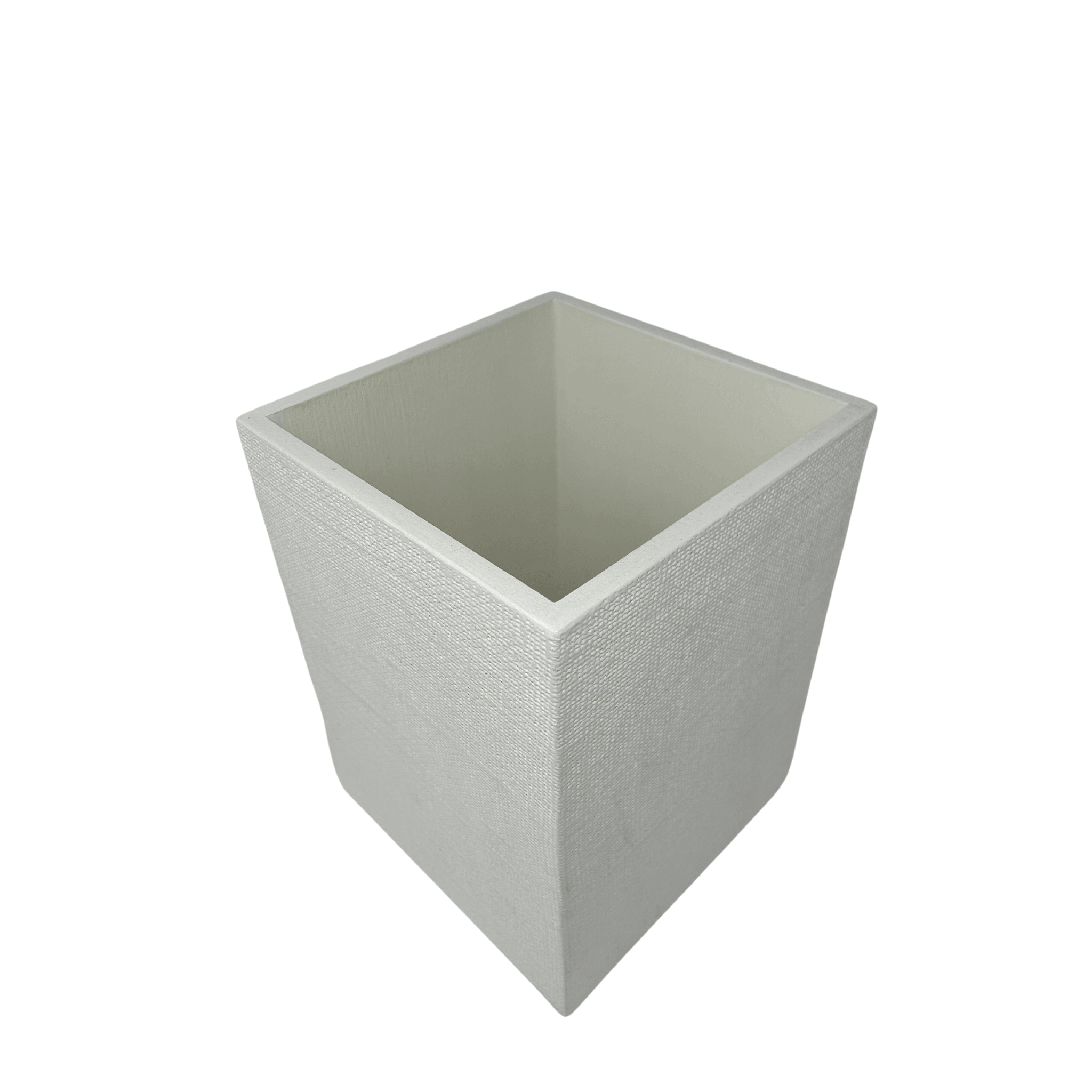 White Burlap Wastebasket - Sea Green Designs