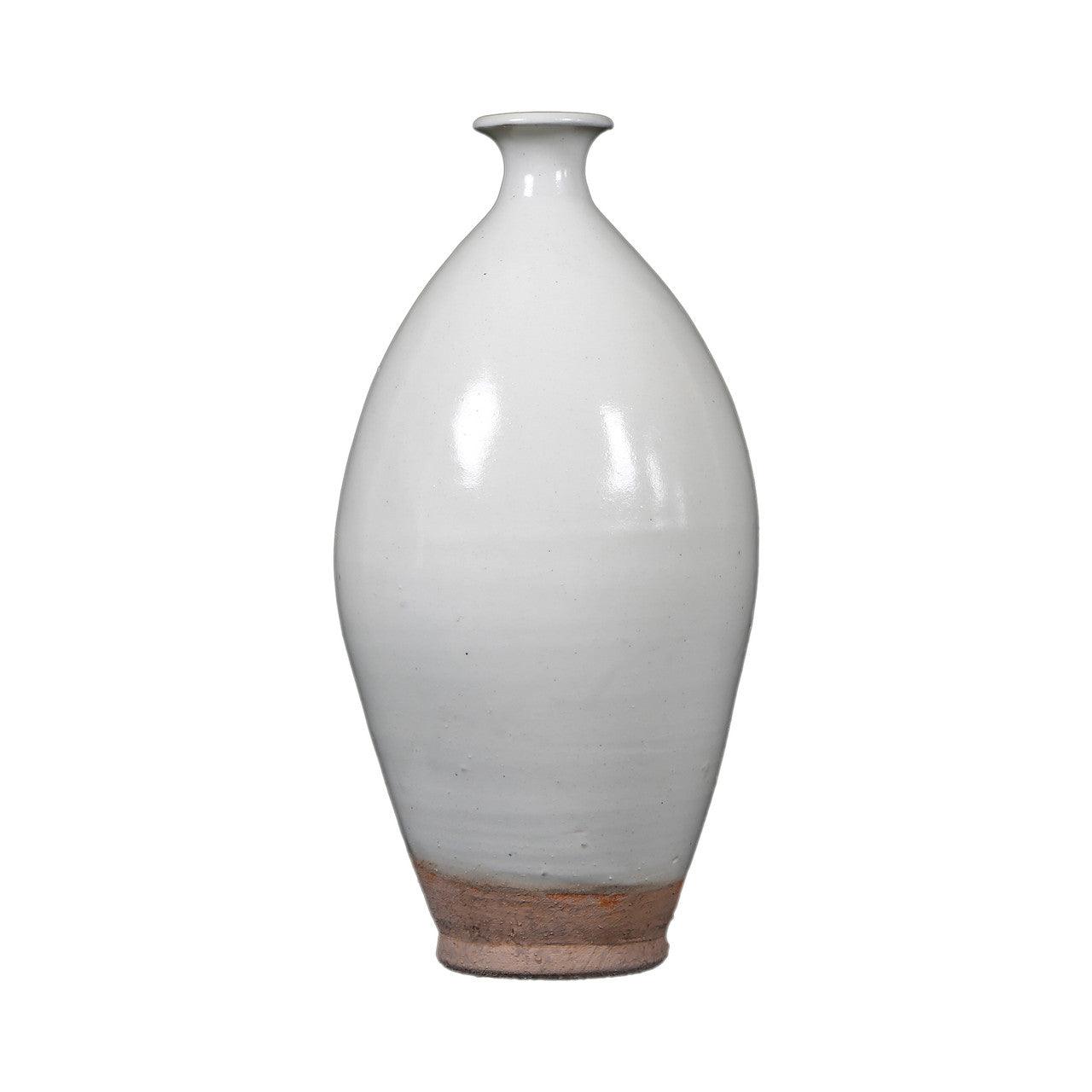 White Vintage Style Vase Small Opening With Unglazed Base - Sea Green Designs