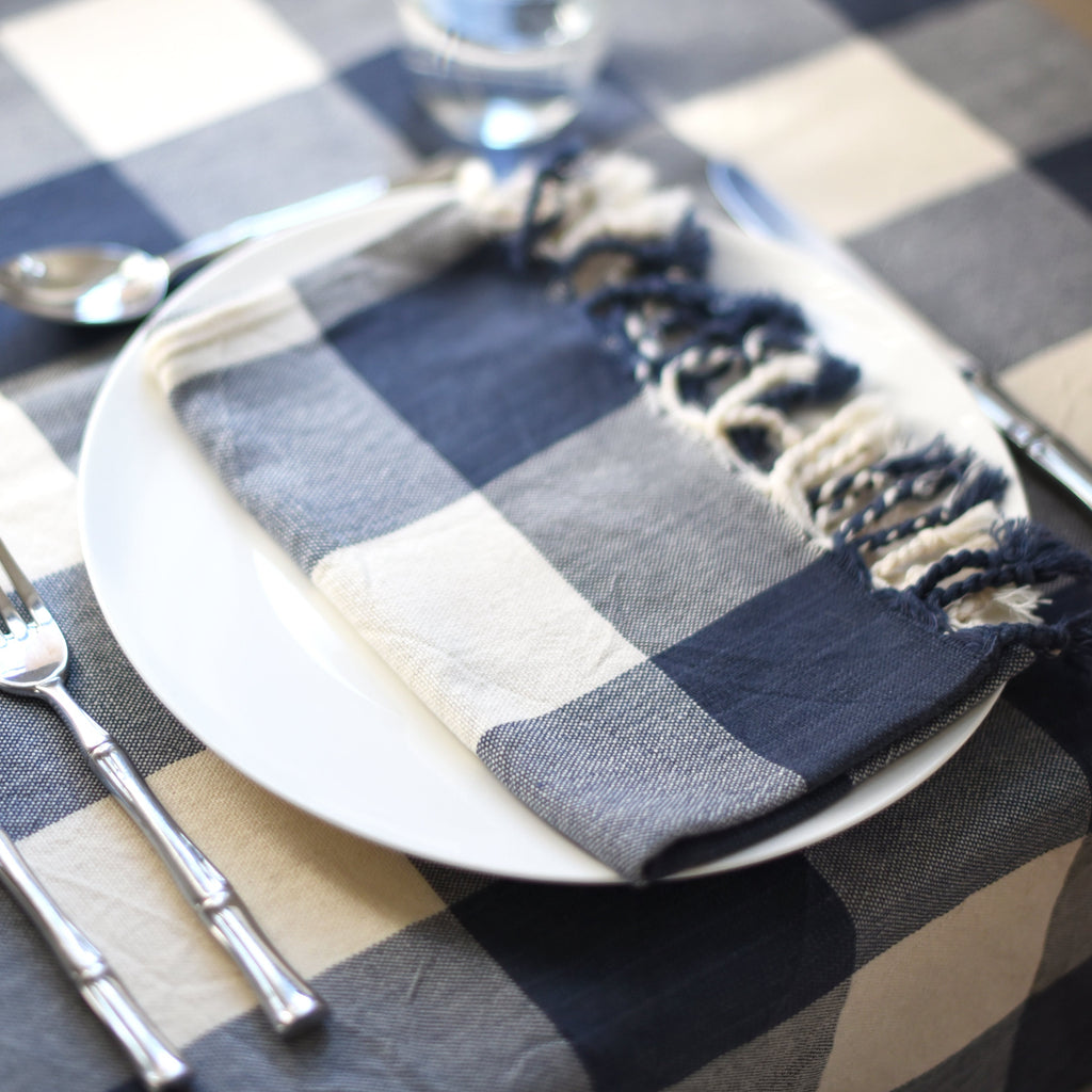 Ivory Navy Gingham Hand Towel - Sea Green Designs