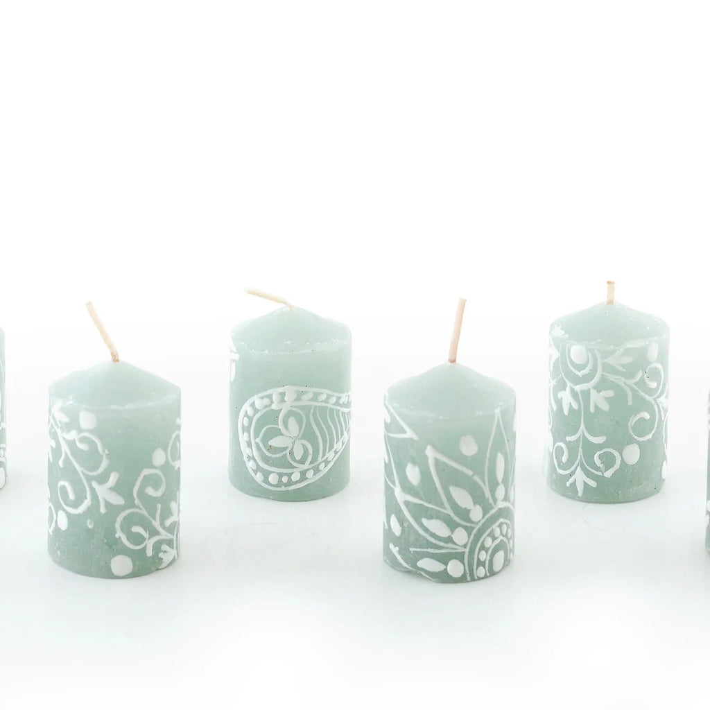Henna Duck Egg Painted Candles - Sea Green Designs