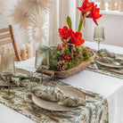 White & Winter Print Linen Napkin, Set of 2 - Sea Green Designs