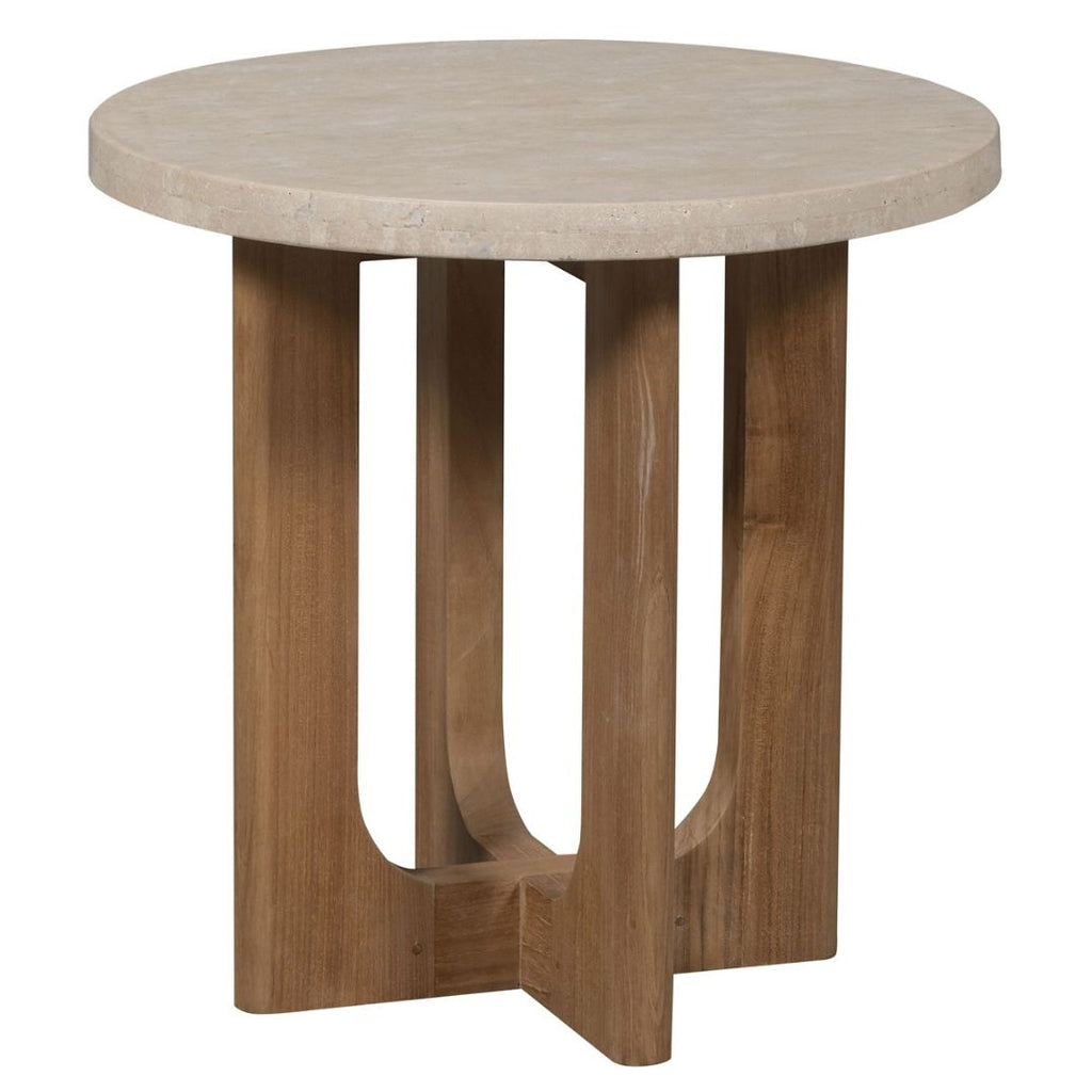 Bliss Outdoor End Table- Wood & Travertine
