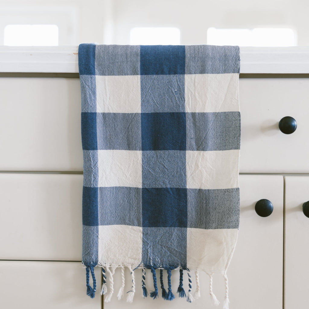 Ivory Navy Gingham Hand Towel - Sea Green Designs