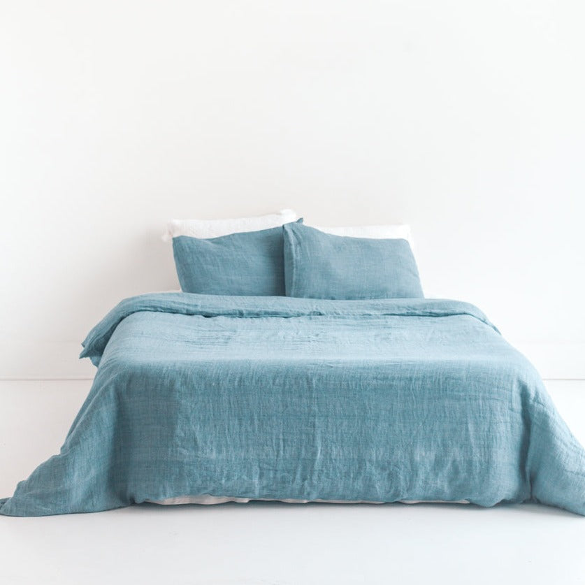 Linen Duvet Cover Set in Denim Blue - Sea Green Designs