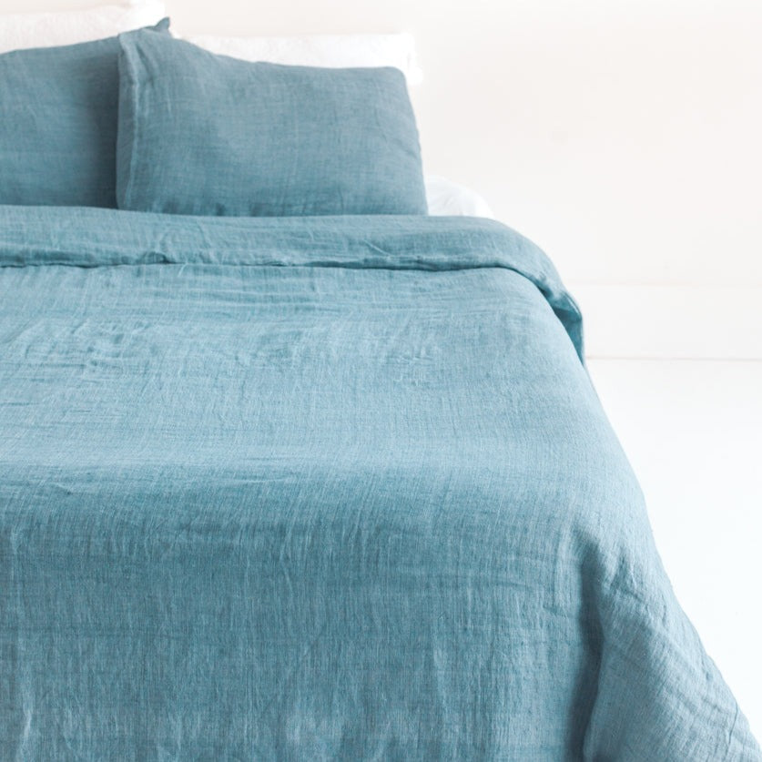 Linen Duvet Cover Set in Denim Blue - Sea Green Designs