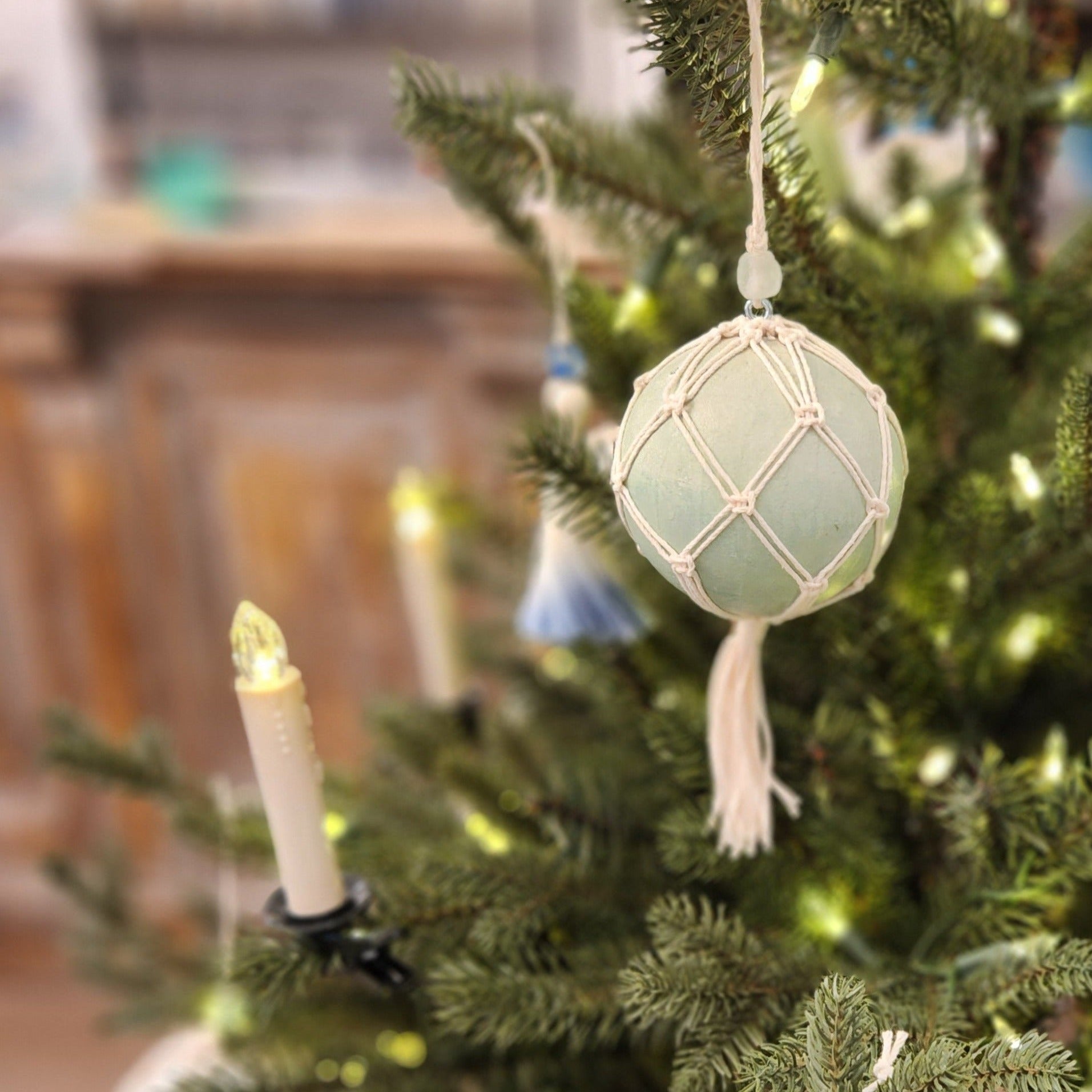 Macrame Ocean Orb Ornament - Sea Green Designs