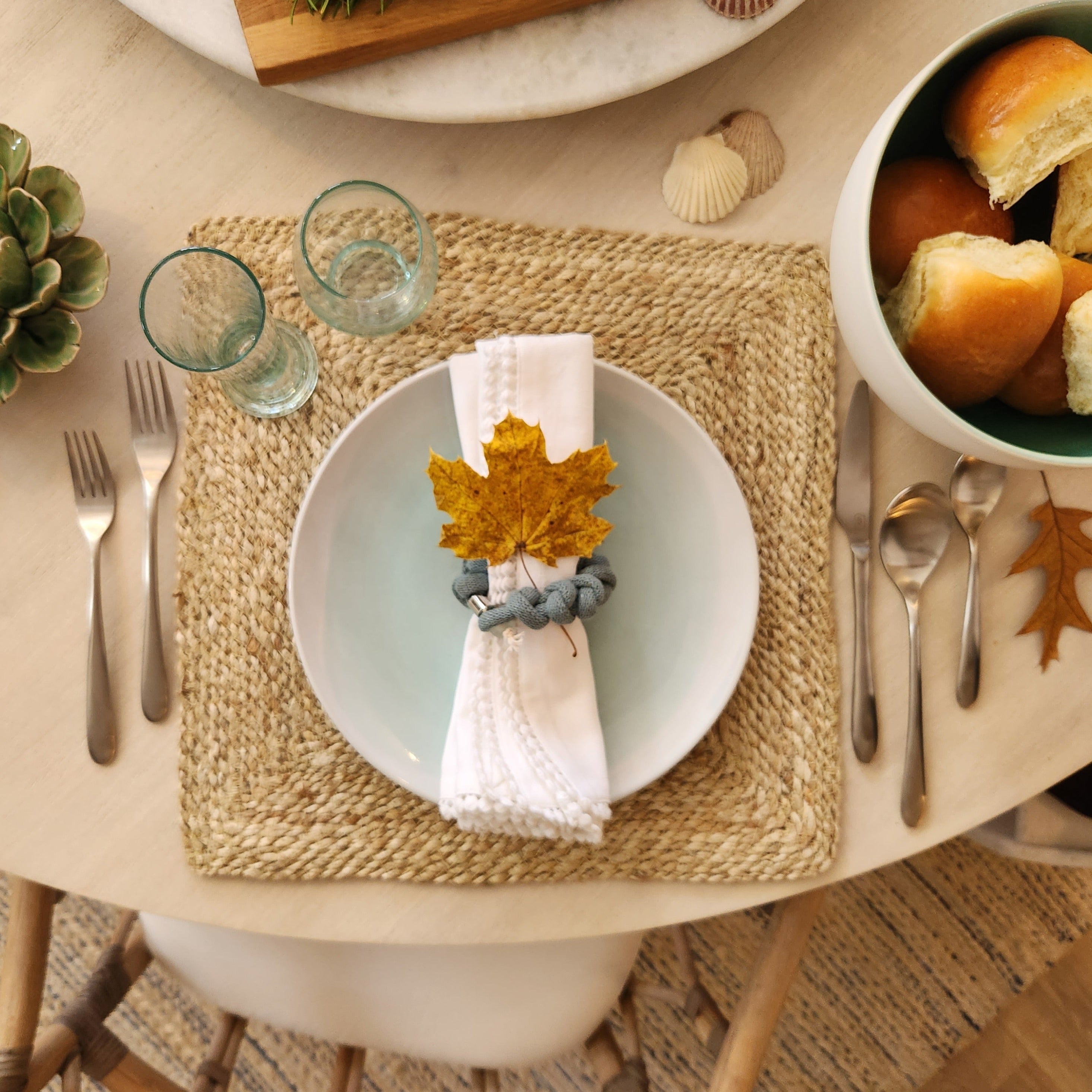 Rope Napkin Ring Set - Sea green Design