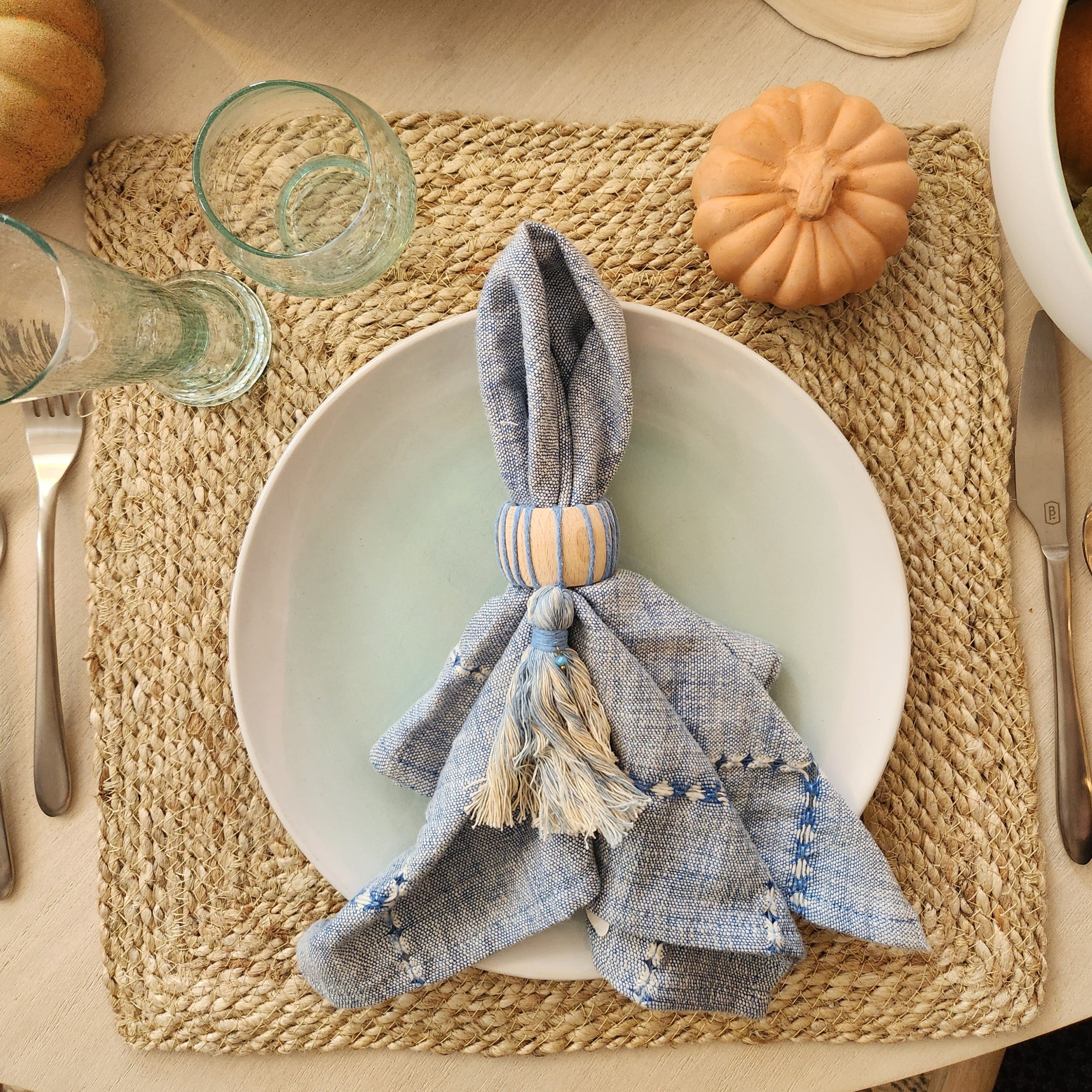 Wrapped Napkin Ring Set - Sea Green Design