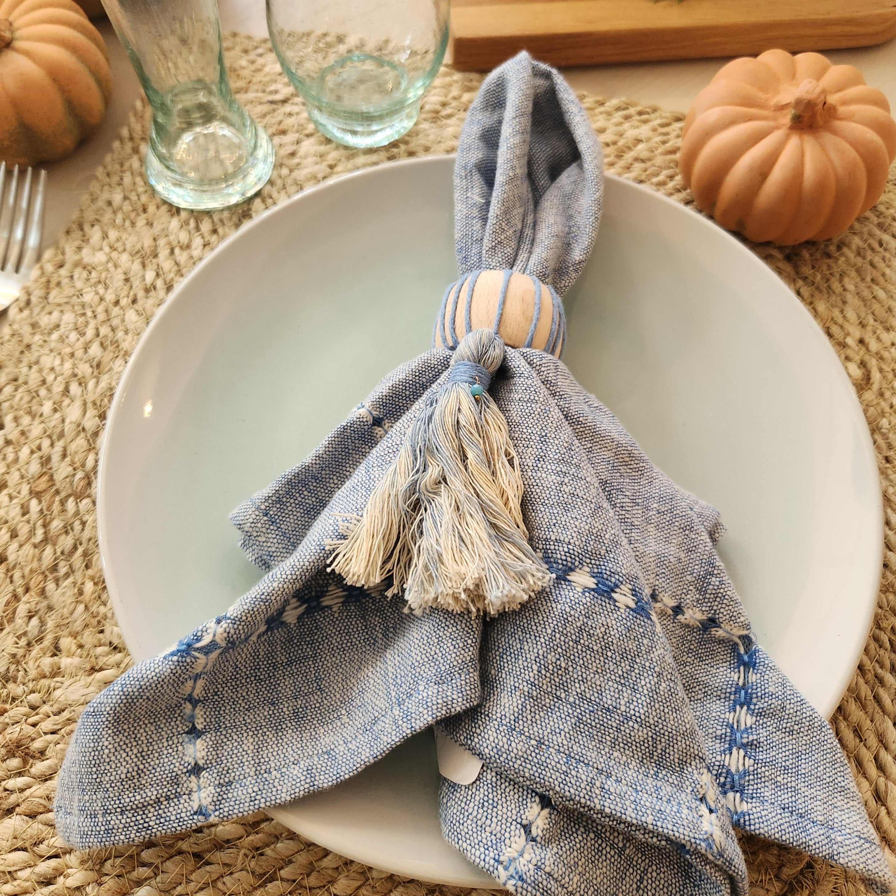 Wrapped Napkin Ring Set - Sea Green Design