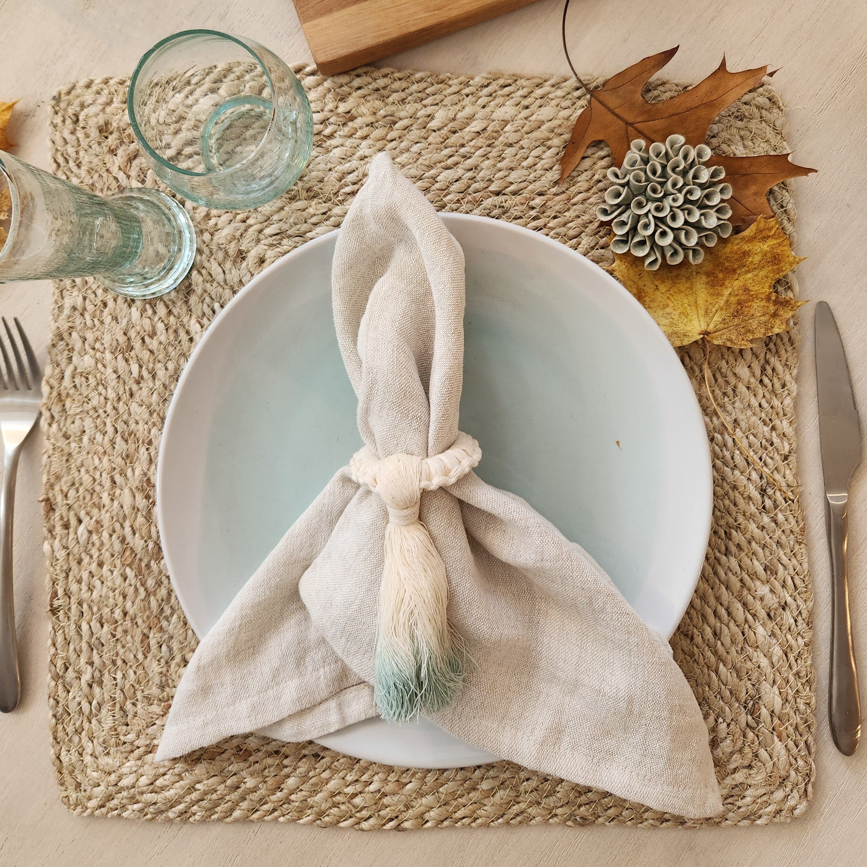 Ombre Fringe Napkin RIng Set - Sea Green Designs
