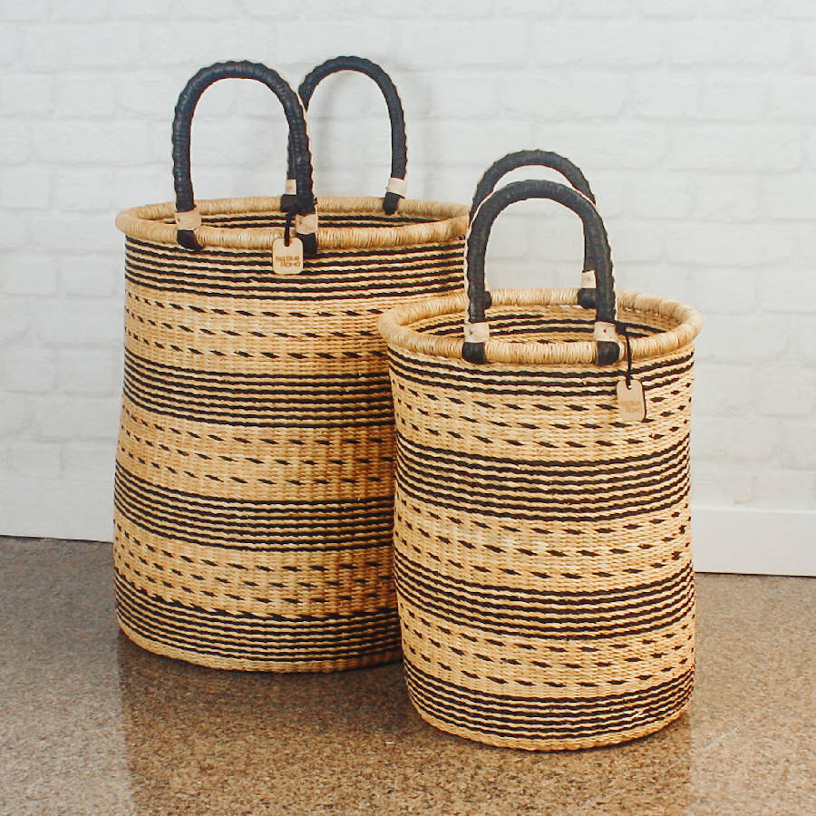  Laundry Hamper Natural Palette Bolga Baskets - Sea Green Designs