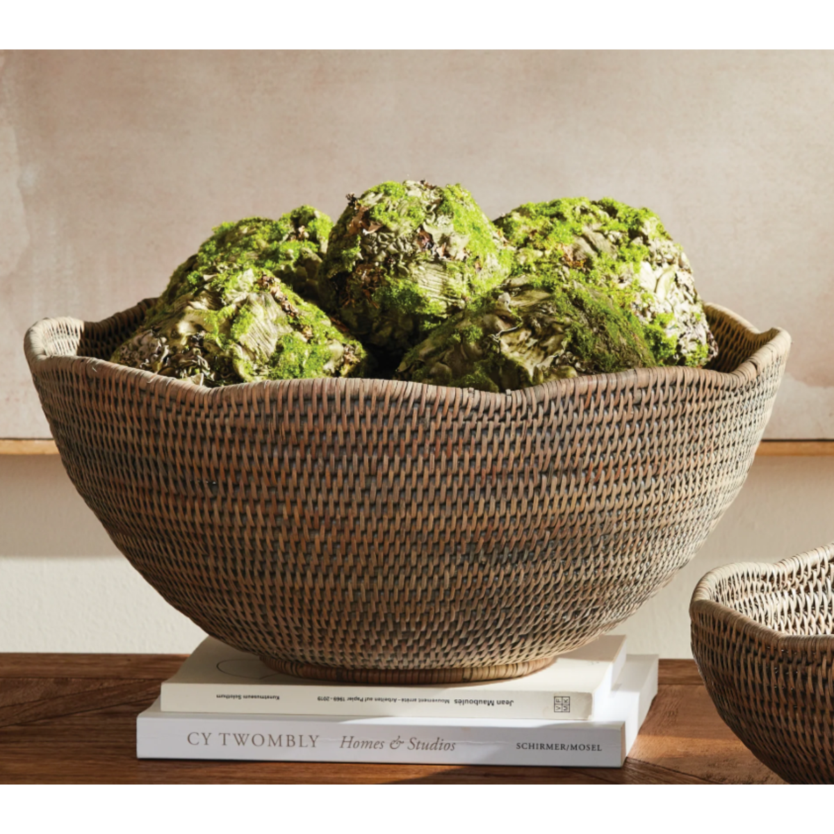 Burman Rattan Scalloped Edge Bowl - Sea Green Design 