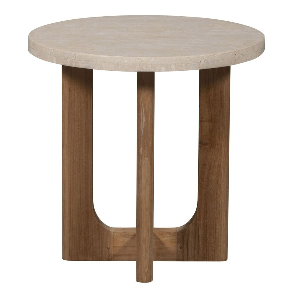 Bliss Outdoor End Table- Wood & Travertine