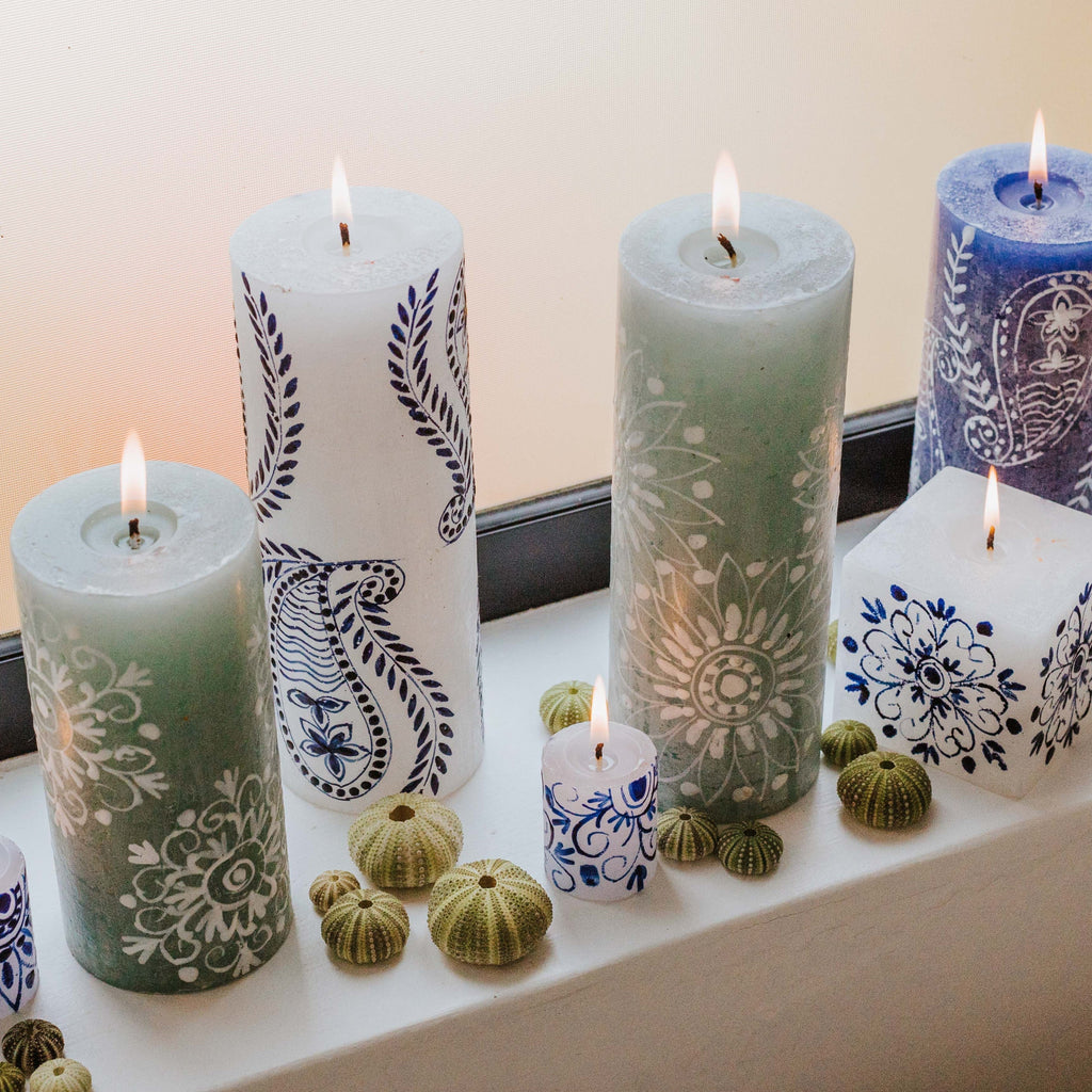 Henna Duck Egg Painted Candles - Sea Green Designs