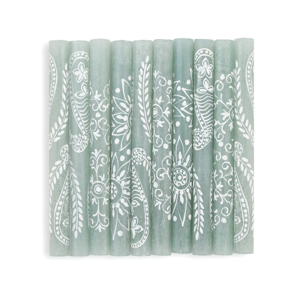 Henna Duck Egg Painted Candles - Sea Green Designs