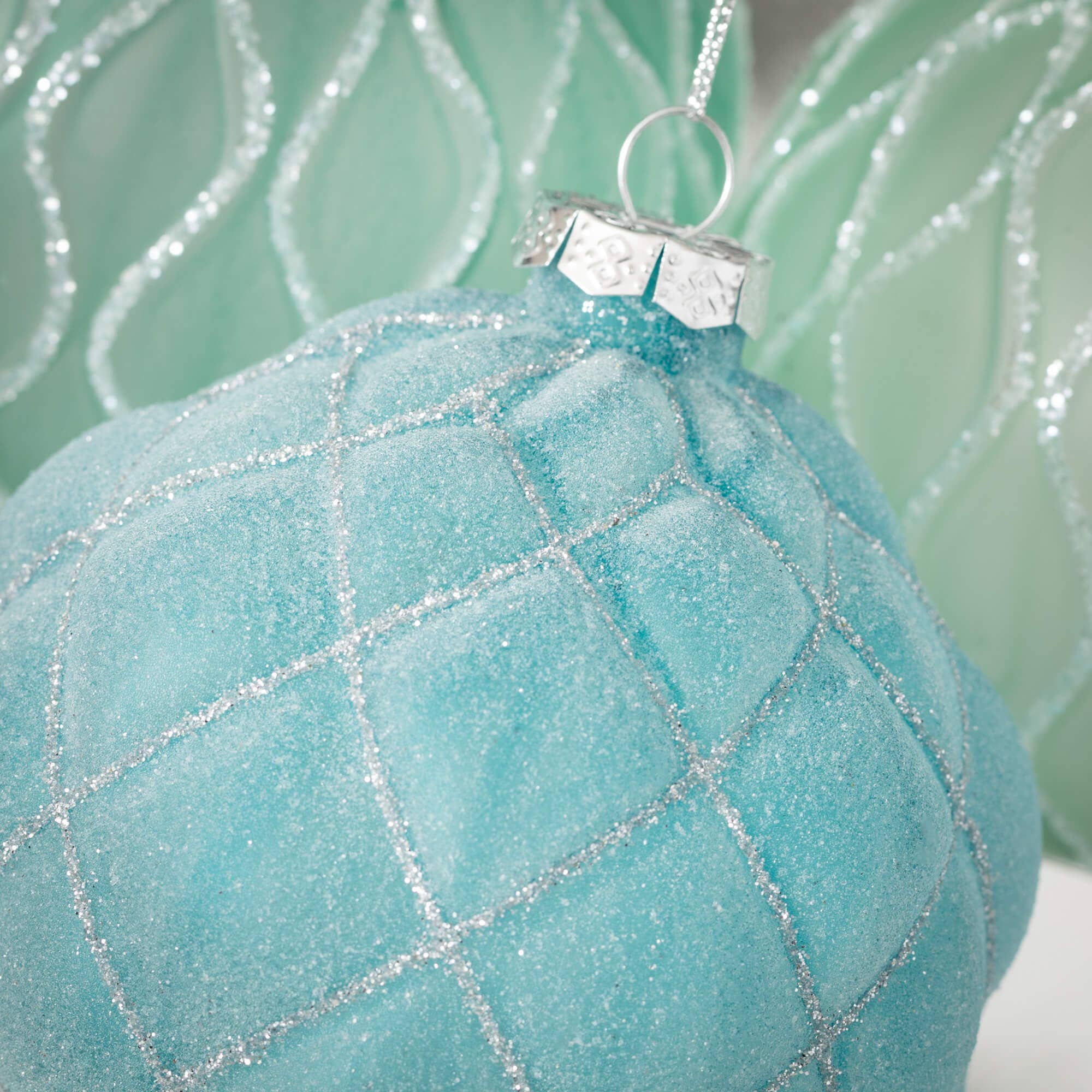 Patterned Aqua Ball Ornament - Sea Green Designs