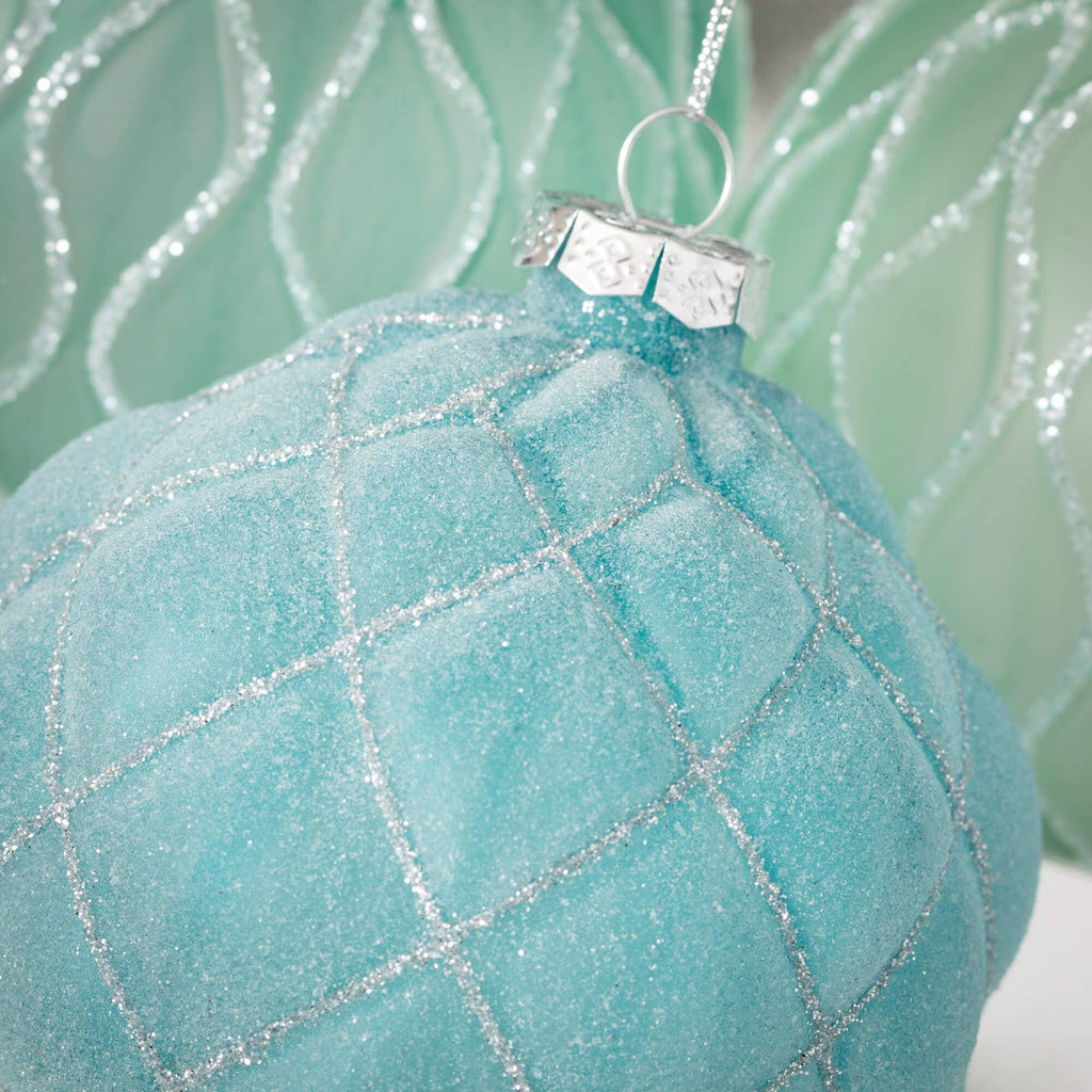 Patterned Aqua Ball Ornament - Sea Green Designs