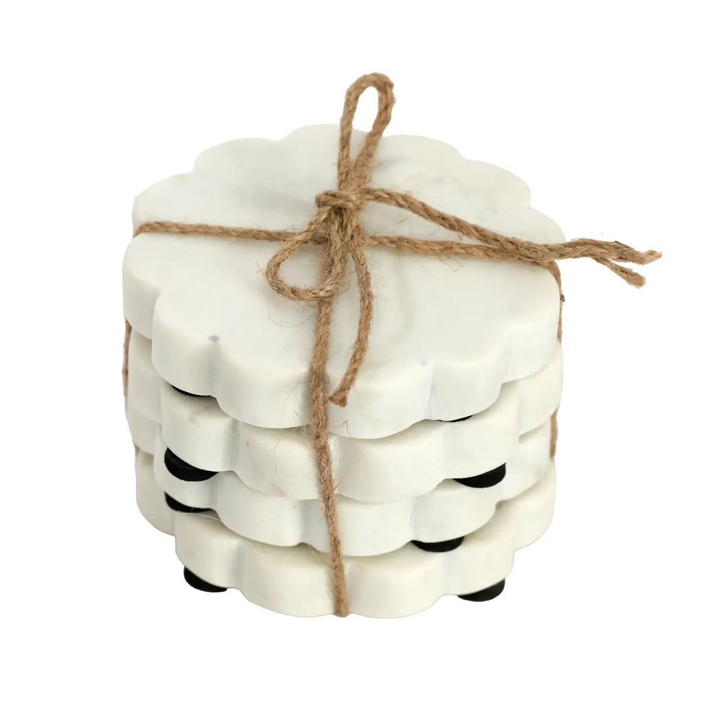 Scallop Marble Round Coasters, Set of 4 - Sea Green Designs