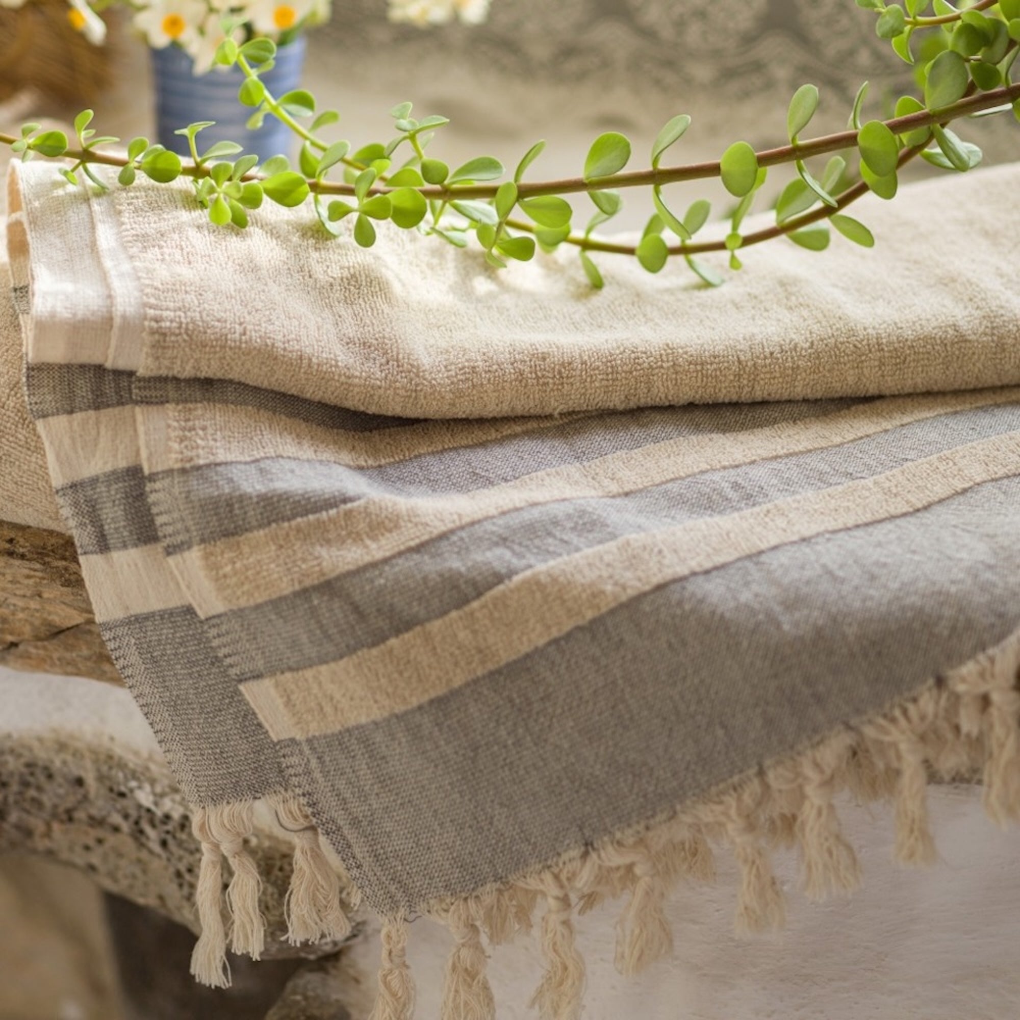 Hand loomed Linen Terry Bath Towel - Sea Green Designs