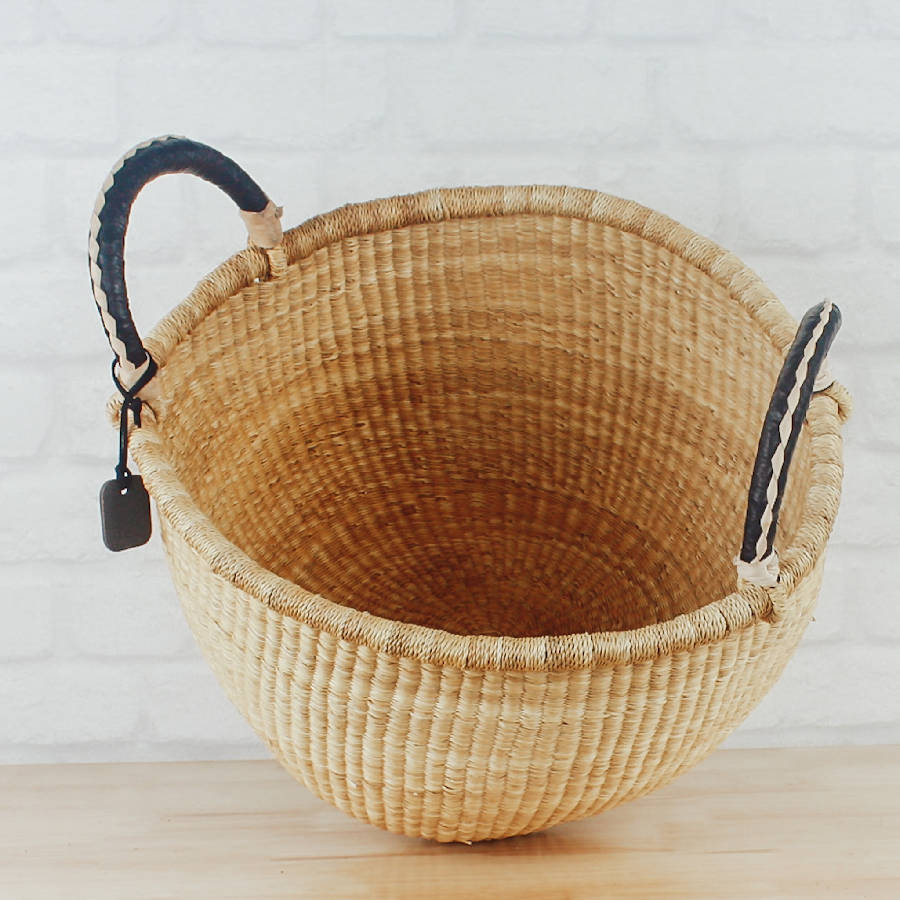 Large Round Two Handle Natural Bolga Baskets - Sea Green Designs