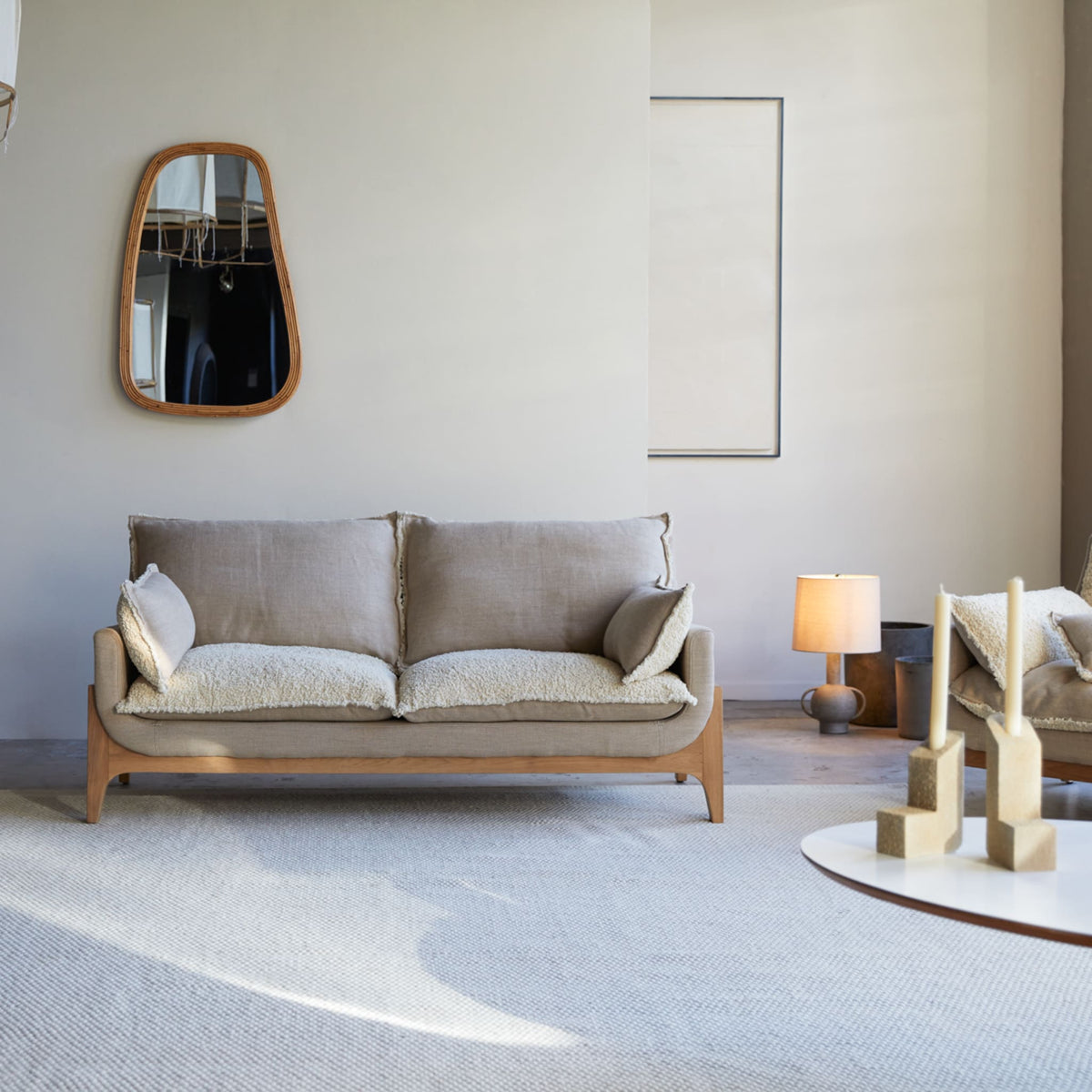 Woodnest - Solid Oak and Linen Fabric 2-Seat Sofa – image 6