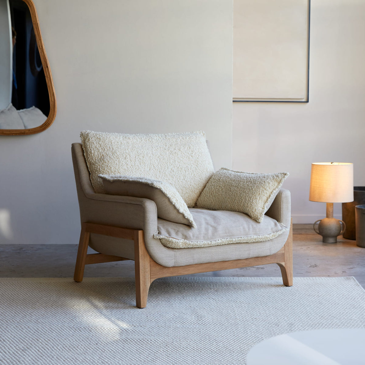 Woodnest - Solid Oak and Linen Fabric Armchair – image 4