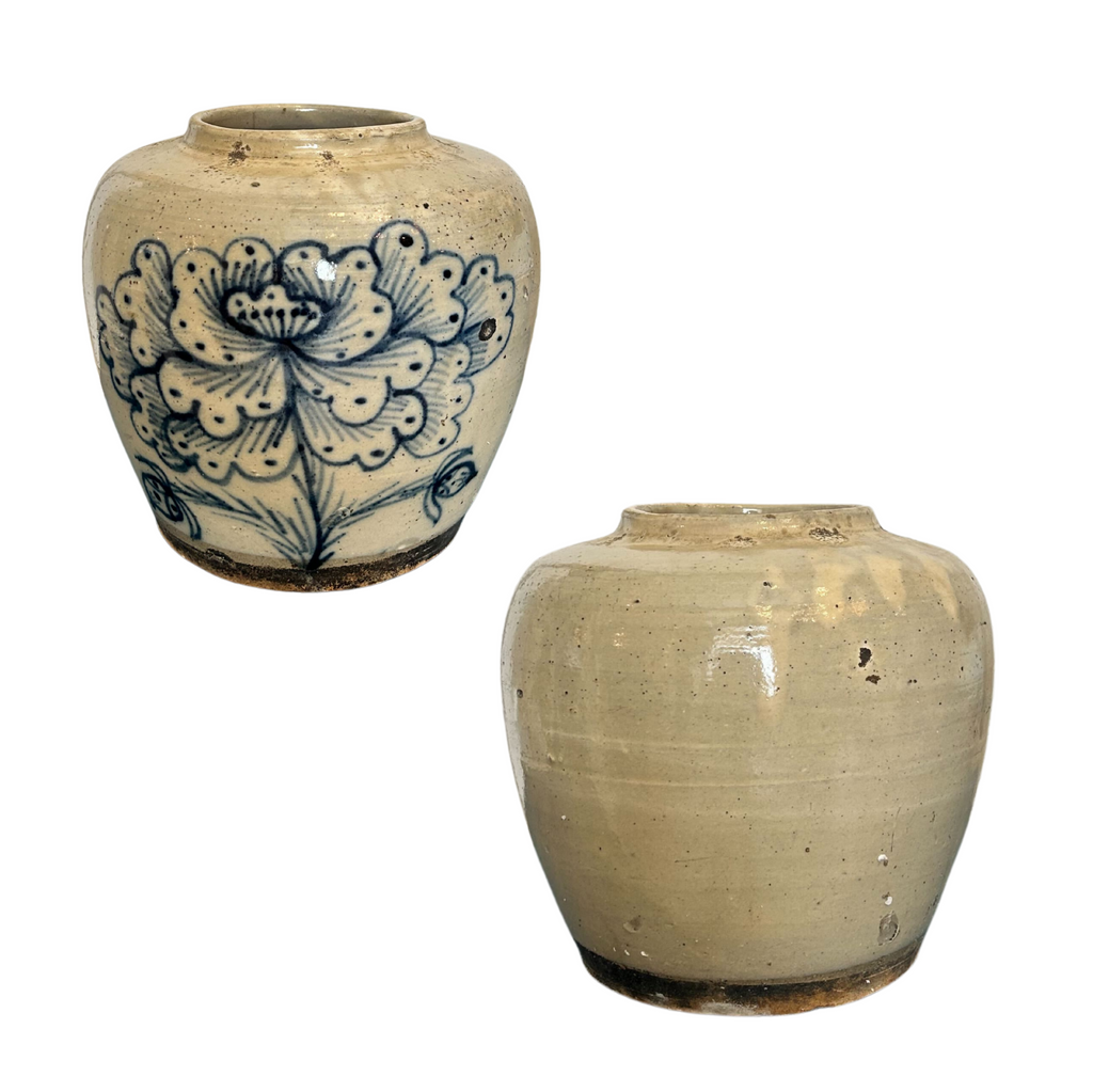 Vintage Off-White Vase With Floral Imprint - Sea Green Designs