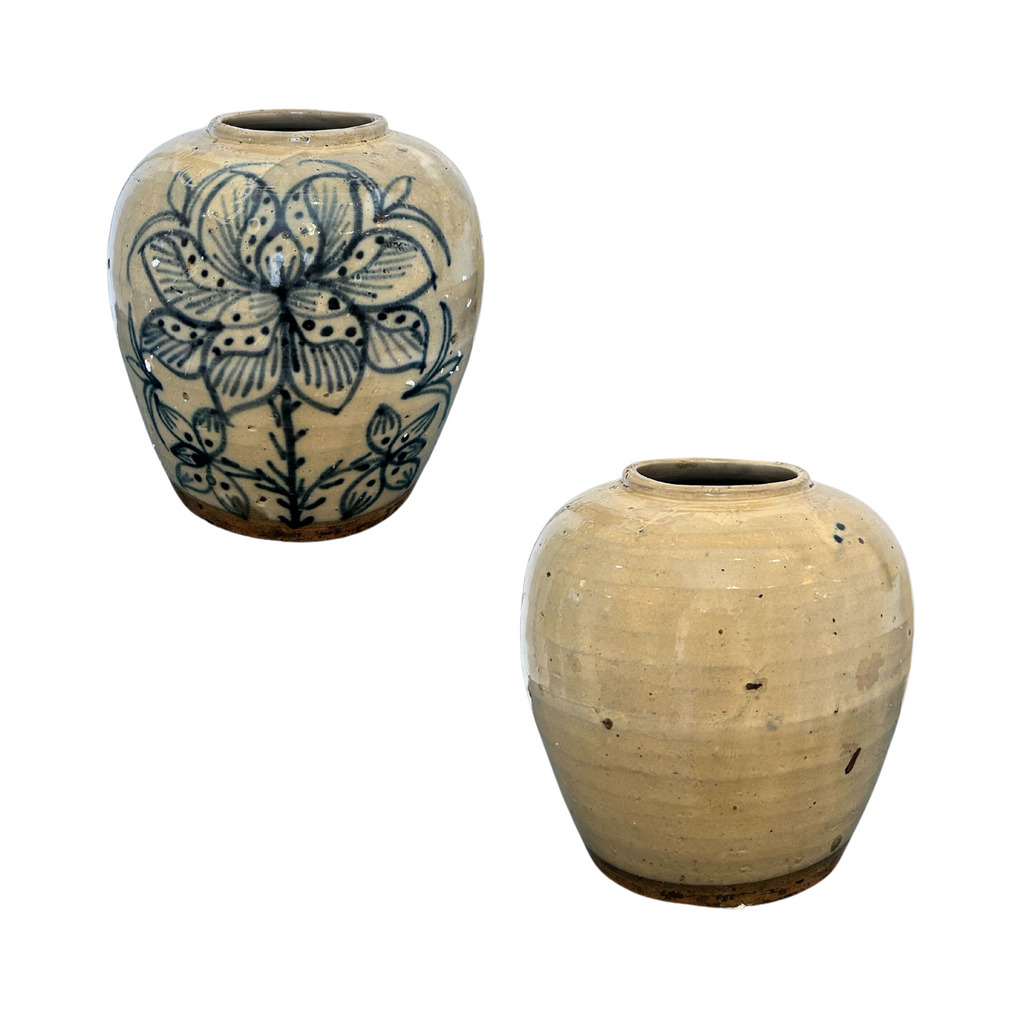 Vintage Off-White Vase With Floral Imprint - Sea Green Designs
