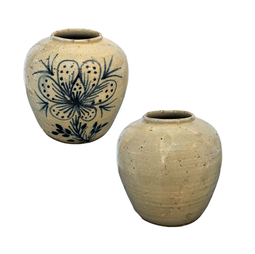 Vintage Off-White Vase With Floral Imprint - Sea Green Designs