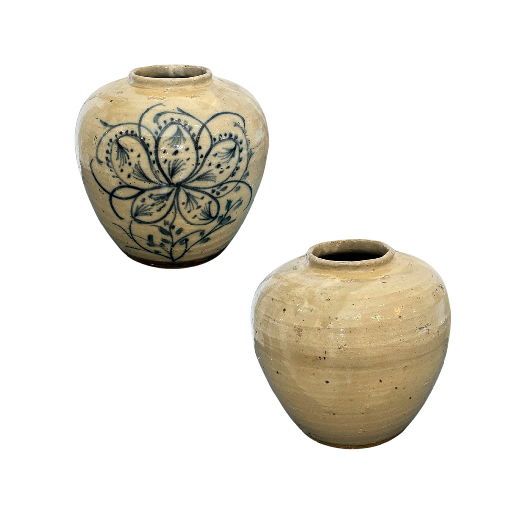 Vintage Off-White Vase With Floral Imprint - Sea Green Designs